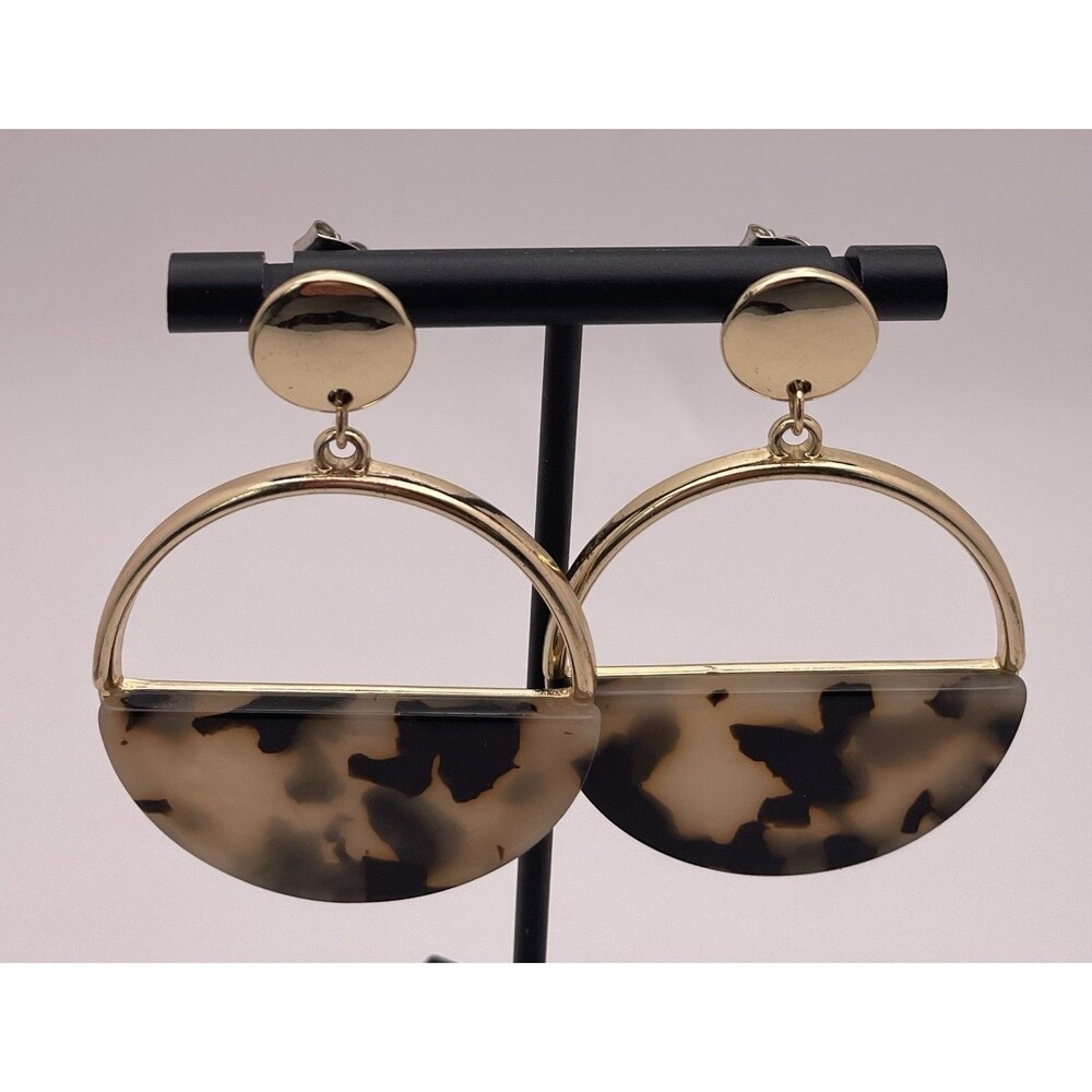 Faux Tortoise Shell Half Moon Resin Goldtone Dangle Earrings